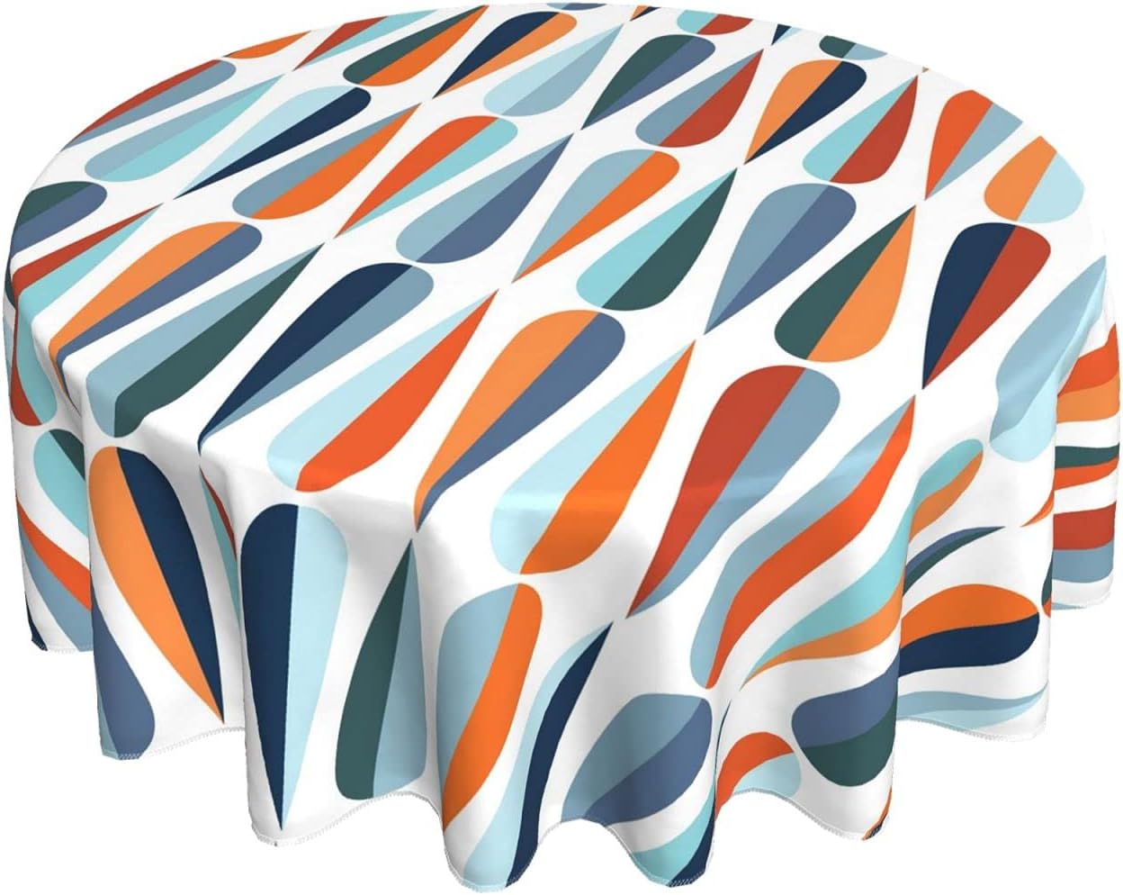 Gvfrgbfbh Mid Century Modern Retro with Drop Shapes in Tones Abstract for All and Purposes Round Tablecloth 60 Inch Fabric Dining Table Cloth Cover for Holiday Home Picnic Party Wedding Buffet