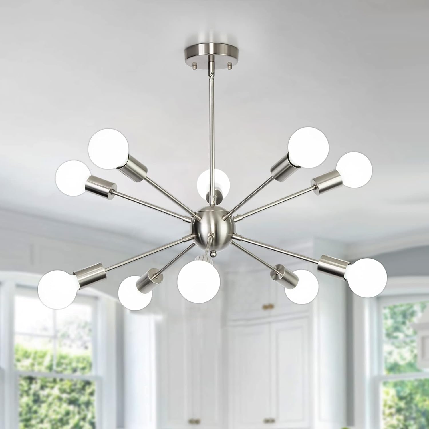 Modern Brushed Nickel Sputnik Chandelier 10 Light Pendant Light Fixture