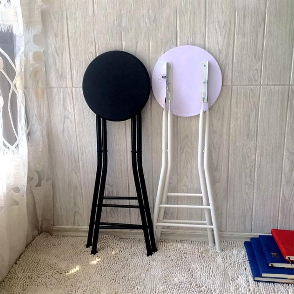 Compact Folding Stool Round Kitchen Height Foldable Breakfast Chairs Portable,Backless (Color : White) (Black)