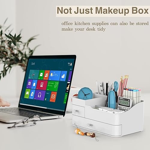 Miniatura 4 de Escritorio de maquillaje organizador de cosméticos con cajones para cepillos, sombra de ojos, lociones, lápiz labial y esmalte de uñas, ideal para