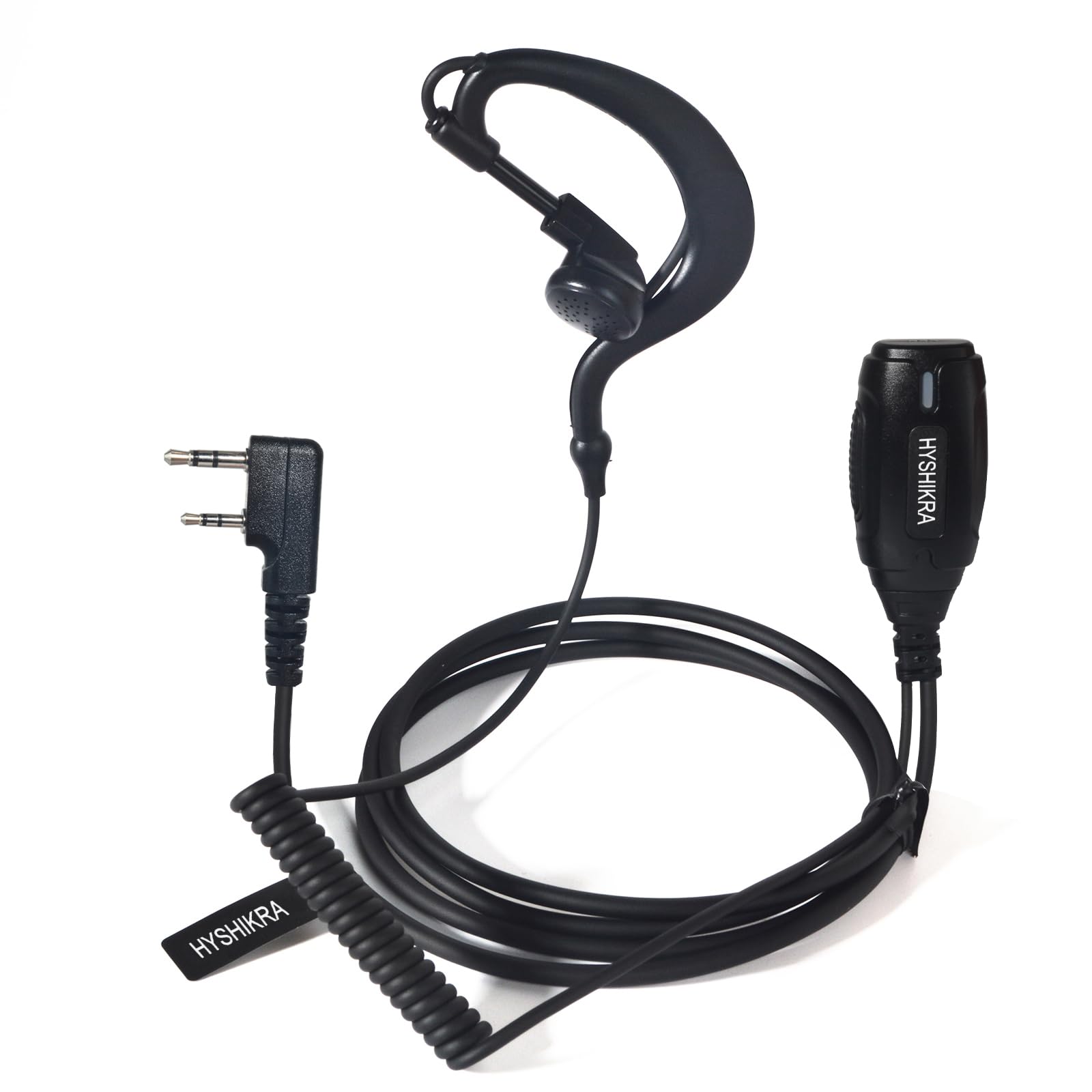 Cuffia con microfono 2 pin con pulsante PTT grande, compatibile con Kenwood eSnic Baofeng UV-5R Auricolare per radio bidirezionale per guardie del corpo di sicurezza (forma di G, 1)