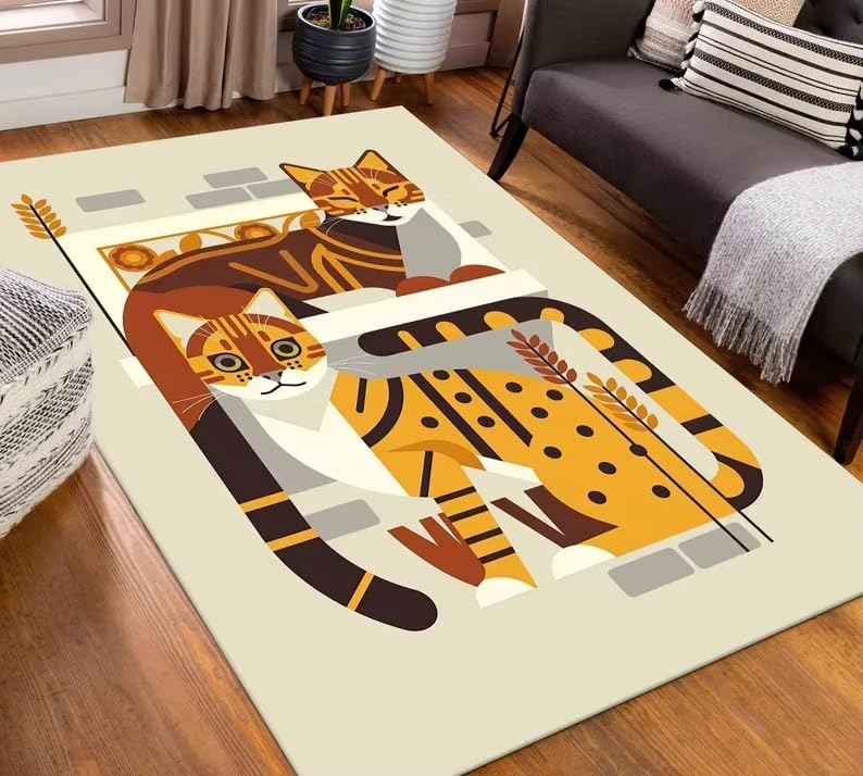 Tapis chat mignon abstrait artistique pour chambre et salon cosy