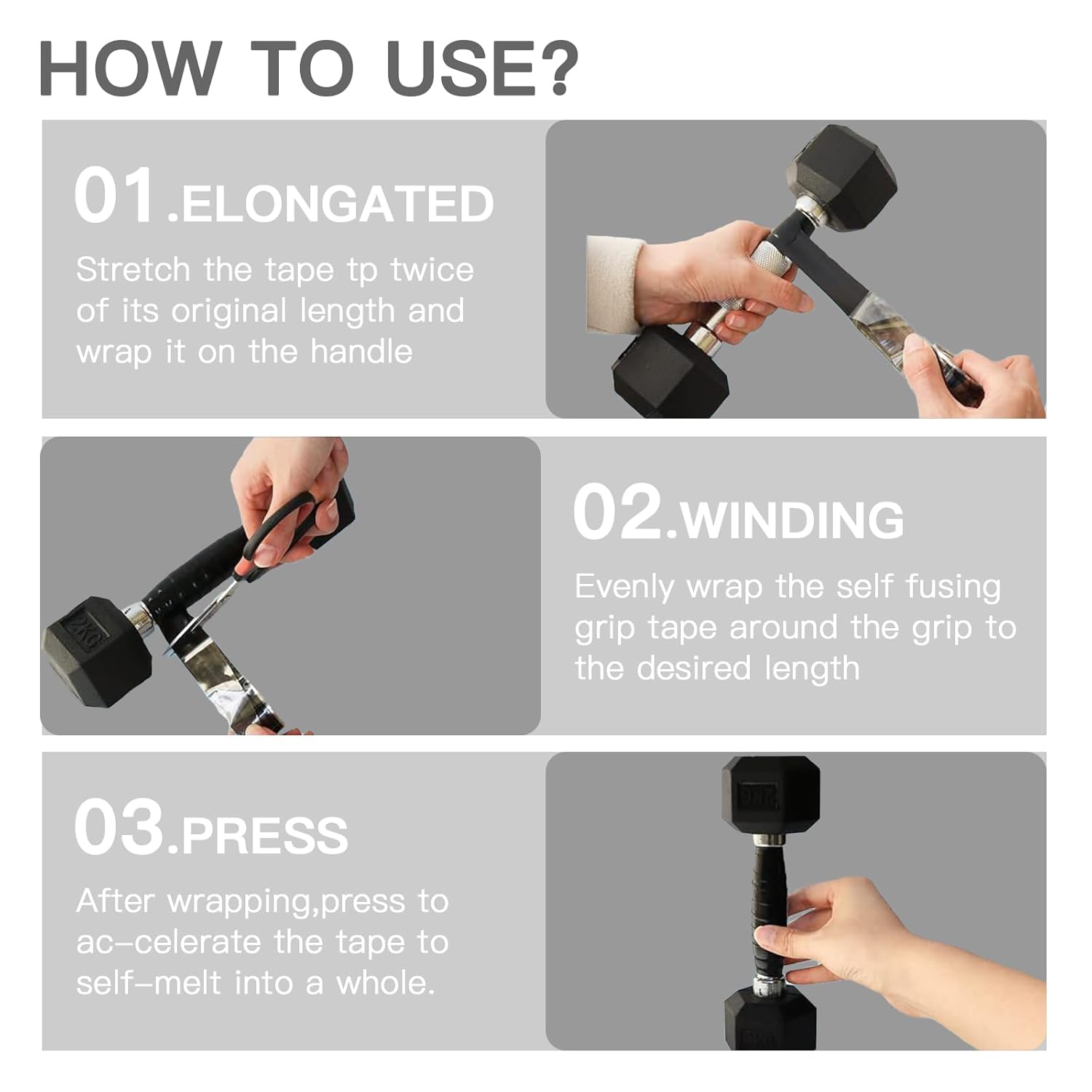 Self-Fusing Silicone Grip Tape for Gym Equipment, Pull Up Bars, Barbells, Dumbbells, Sports Gear, Handles & Steering Wheel (Black, 10 FT) 10 FT Black image 5 of 7 B0D41HV6G1