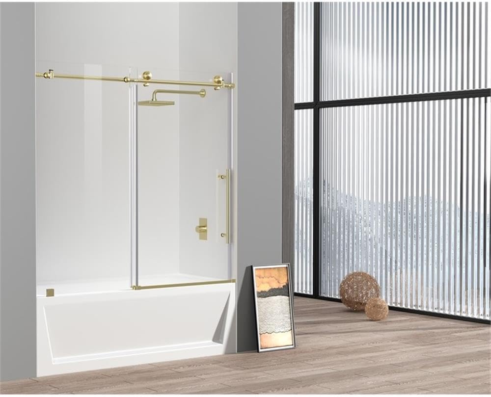 Elegant Kitchen and Bath Orlando Frameless Stainless Steel Tub Door in Gold