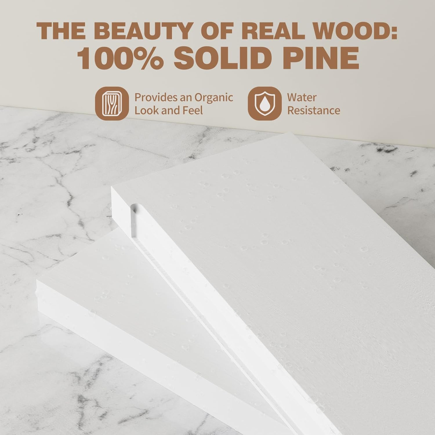 Solid Wood Floating Shelves 24'' Long, 8'' Deep Wall Mounted Shelves with Heavy Duty Brackets, Max Load 150 lbs, Wall Shelves for Bathroom Kitchen Living Room, 24 x 8 x 1.6 in, White, Set of 2