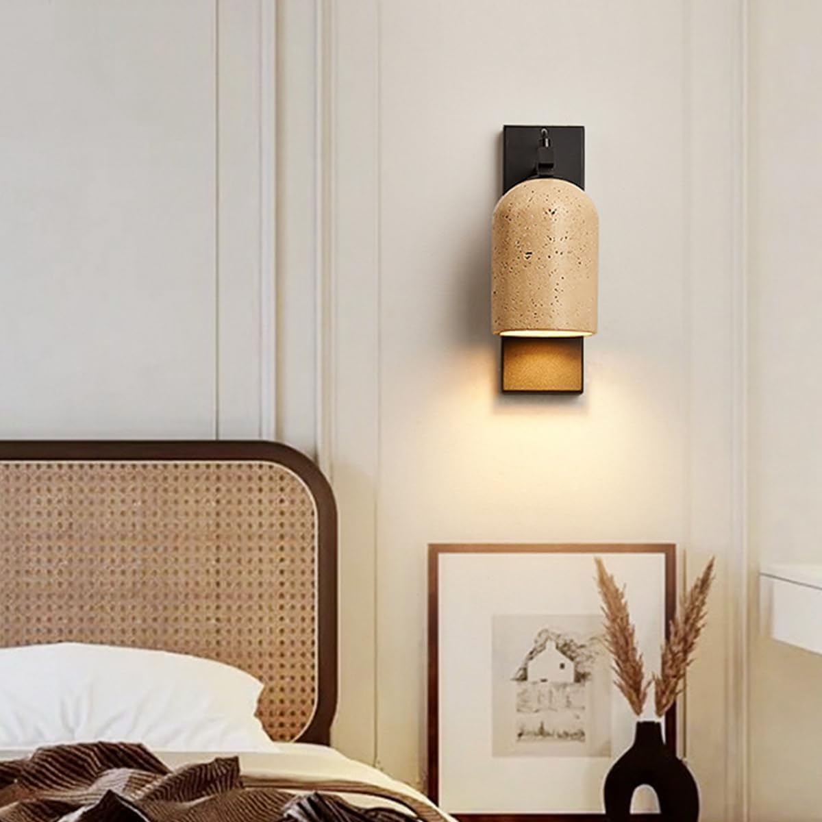 Wabi-sabi Style Yellow Travertine Bedside Wall Sconce Retro Farmhouse Decor Wall Light Modern Minimalist Hallway Wall Mounted Lamp Indoor Lighting Fixtures for Living Room Restaurant Study