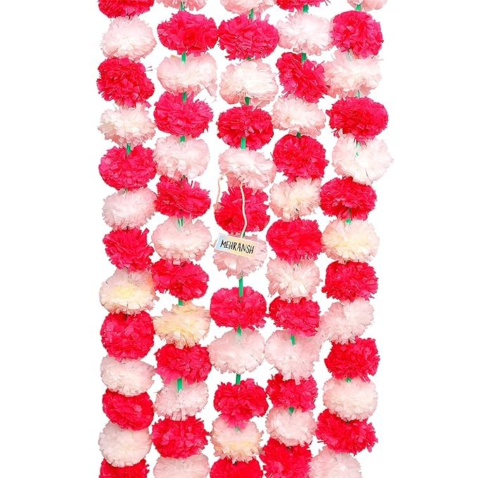 RAGHAV Artificial Marigold Fluffy Flowers Garlands Strings For Home Decorations Bedroom Pooja Room, Megenta + White, Pack Of 5, 152 Cm (B0CRP49W21) Amazon Price History, Amazon Price Tracker