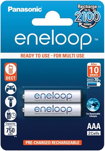 Panasonic eneloop BK-4MCCE/2BE Ready-to-Use AAA Batteries (Pack of 2) - Ni-Mh - 750 mAh