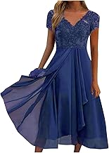 2025 Robe de Soirée Femme Chic et Elegant Été Robe Ceremonie Femme Robes de Mariage En Mousseline de Soie Sexy Col Rond Manches Courtes Grandes Tailles Décontracté Mode Casual Cocktail Fête Pas Cher