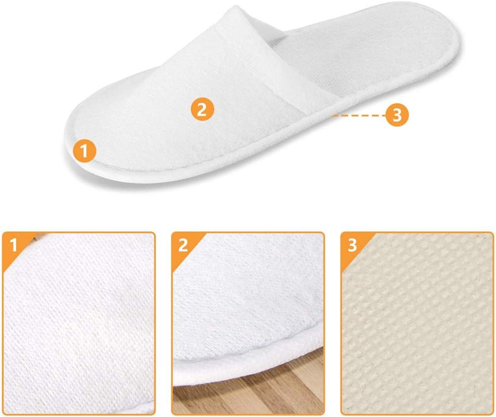Haploon 24 Pairs Disposable Slippers for Guests, White Cotton Velvet Closed Toe Slippers Bulk Unisex Non-Slip Spa Slippers for Hotel Home Travel Train Parties Use