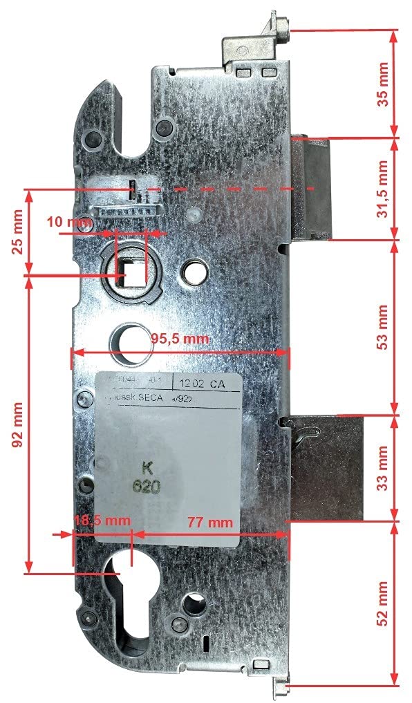 GU Secury Automatic Reparatur Schlosskasten Hauptschloss 6-28476-CG-0-1 oder auch K-20044-LJ-0-1, Dornmaß: 80mm (77mm) / Entfernung: 92mm, incl. SN-TEC® Montagematerial & SN-TEC® Montageanleitung