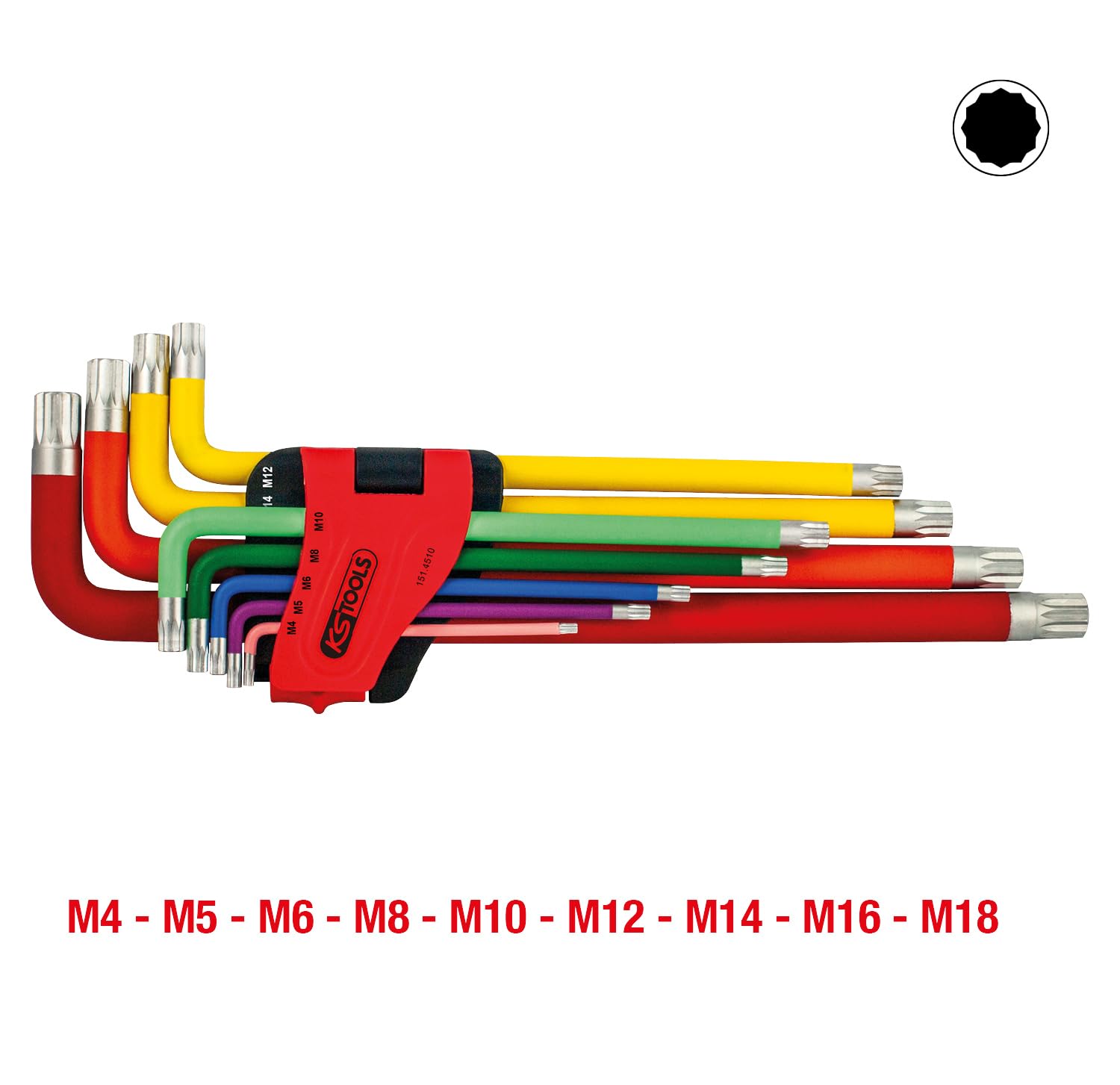 KS Tools 151.4510 Jeu de clés mâles coudées multi-dents (XZN), XL, 9 | Jeu de clés mâles XZN®, XL, 9 pièces