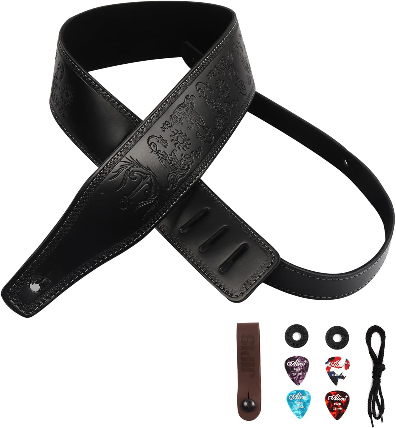 Handmade Retro Embossed Guitar Strap Super Soft Cowhide Leather Belt for Electric Acoustic Guitar Bass Guitarra Gig