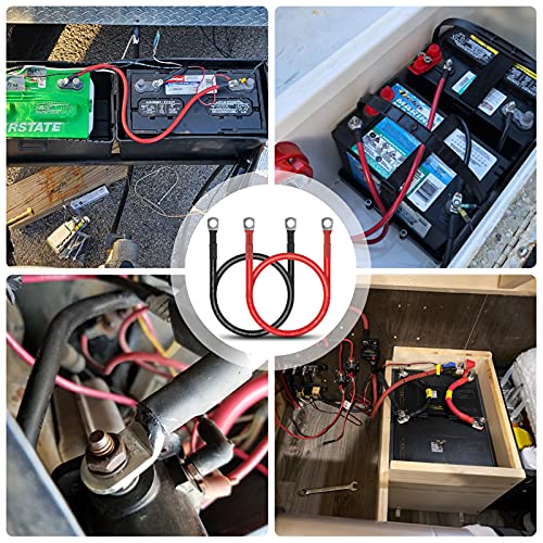 Igreely Battery Cables 6 Gauge Battery Power Inverter Cables With 5/16'' Lugs For Solar Panle Automotive Motorcycle Rv & Marine Made With Tinned Copper 1 Black & 1 Red 6Awg 2Ft/60Cm #TOP5