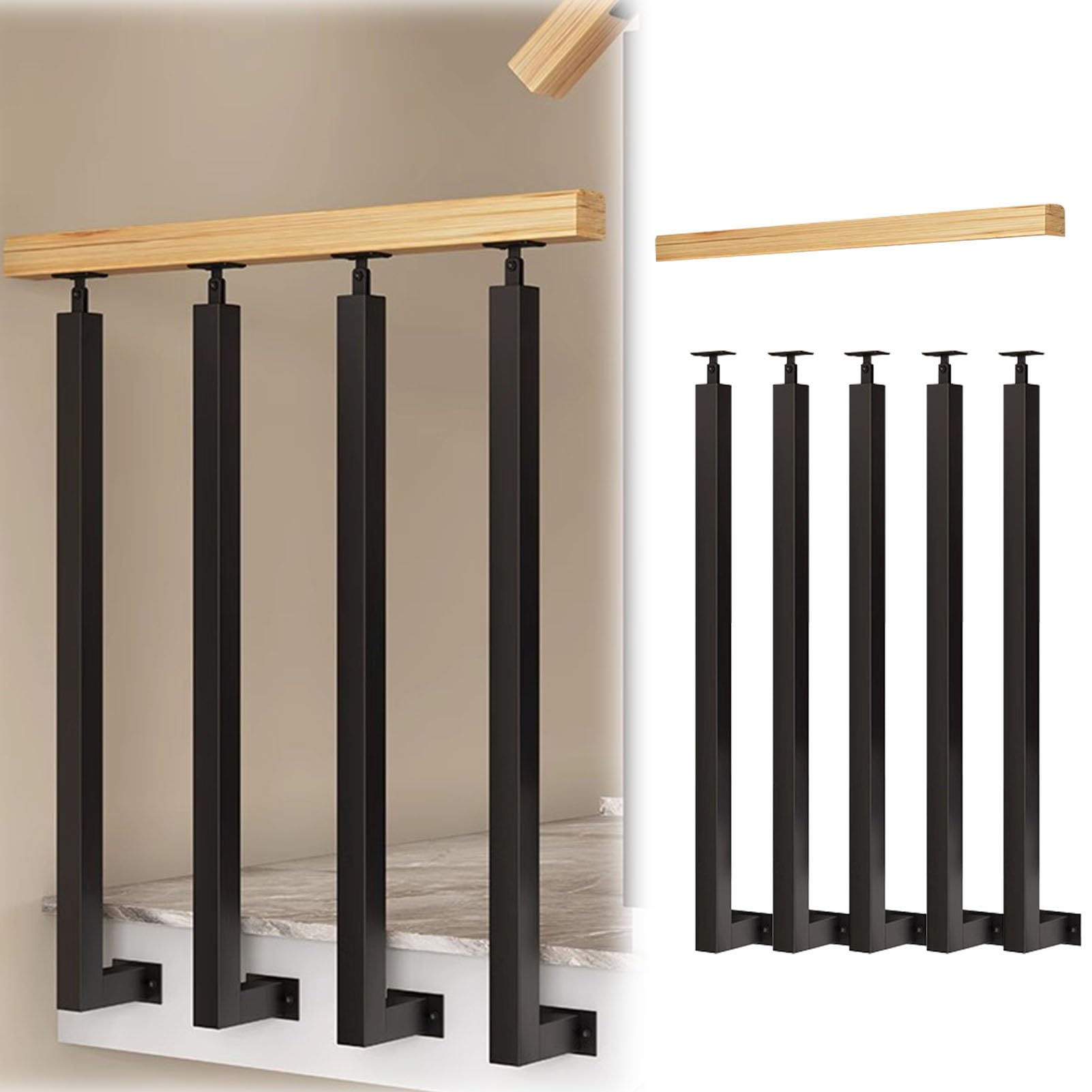 Garde-corps de séparation d'escalier vertical avec balustre bois pour mezzanine