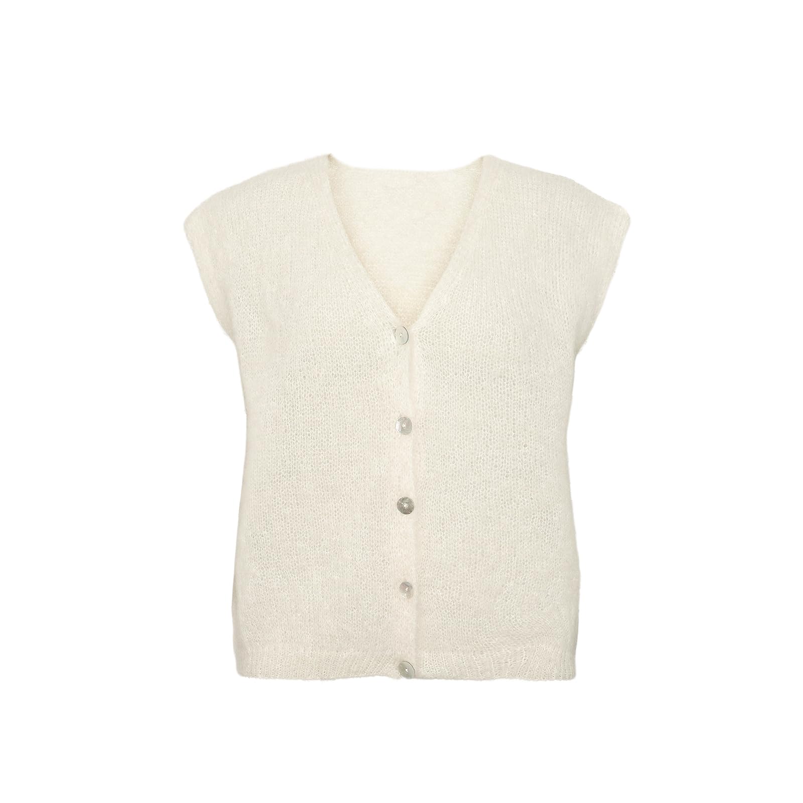 Gilet en tricot pour femme avec col en V boutonné sans manches en tricot court ouvert sur le devant