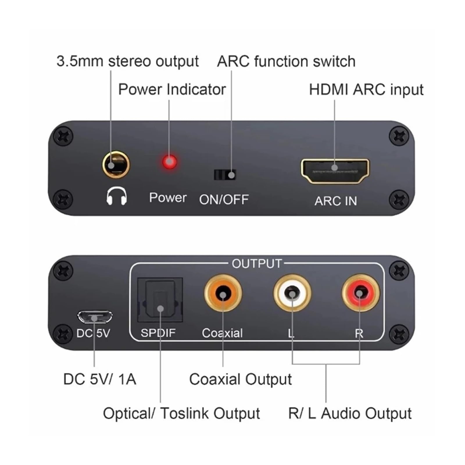 Extractor de Adaptador Audio ARC HDMI 192KHz, convertidor Digital a analógico, DAC SPDIF Coaxial RCA, salida Jack 3,5mm for Monitor TV