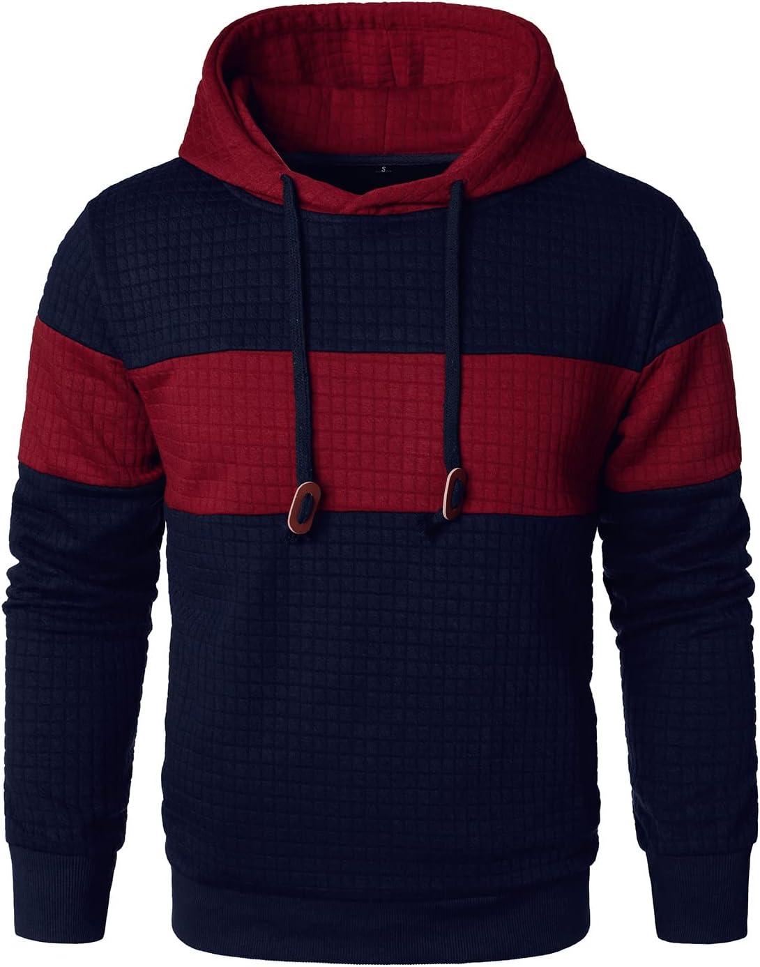 (-35%) HOOD CREW Herren Pullover Patchwork Jacquard Hoodie Langarm Kaputzenpullover Farbblock Sweatshirts mit Taschen Marineblau M