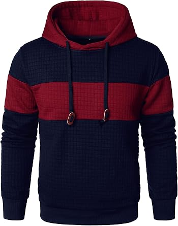 HOOD CREW Men's Patchwork Jacquard Hoodie Long Sleeve Hooded Pullover Colour Block Sweatshirts with Pockets
