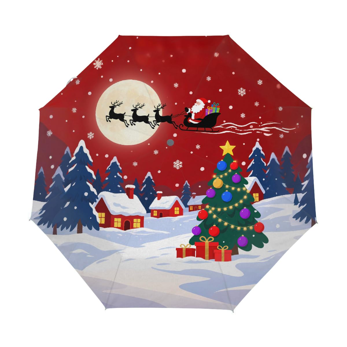 Compact Travel Umbrella Christmas Santa Claus Moon Snow Auto Open Close Umbrella Windproof Rain Umbrellas for Kids Men