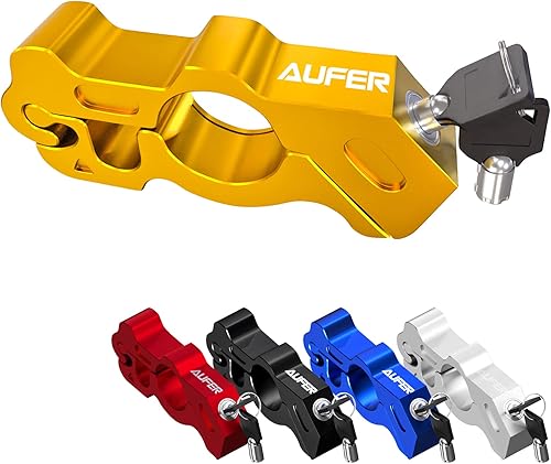AUFER Universal Heavy Duty Motorcycle Grip Handlebar Lock Throttle Lock Anti Theft Brake Lever Locking Compatible with for Most of Motorcycle Motorbike Sports Bikes Scooter Mopeds ATVs (Golden)