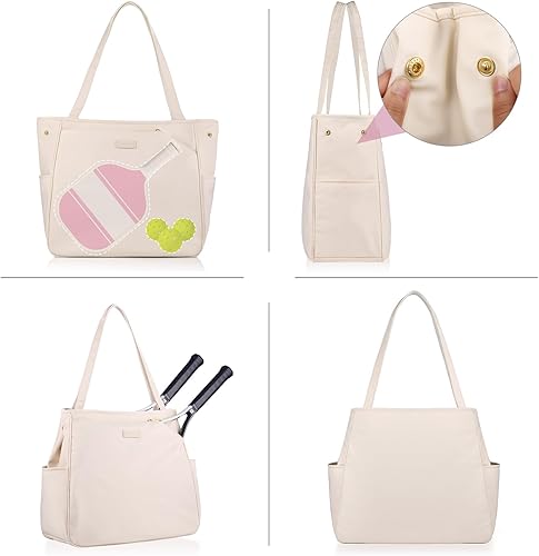 Miniatura 2 de CHICECO Tennis Tote - Bolsa grande para raqueta para mujer, capacidad de 2 raquetas, bolsa de pickleball y padel - Negro