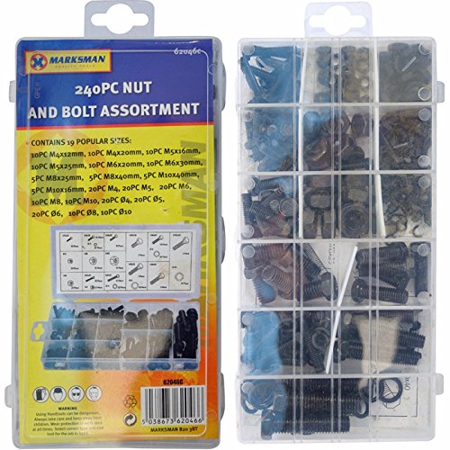240PC NUT AND BOLT ASSORTMENT KIT 19 SIZES METRIC DIY TOOL FASTENERS IN CASE NEW