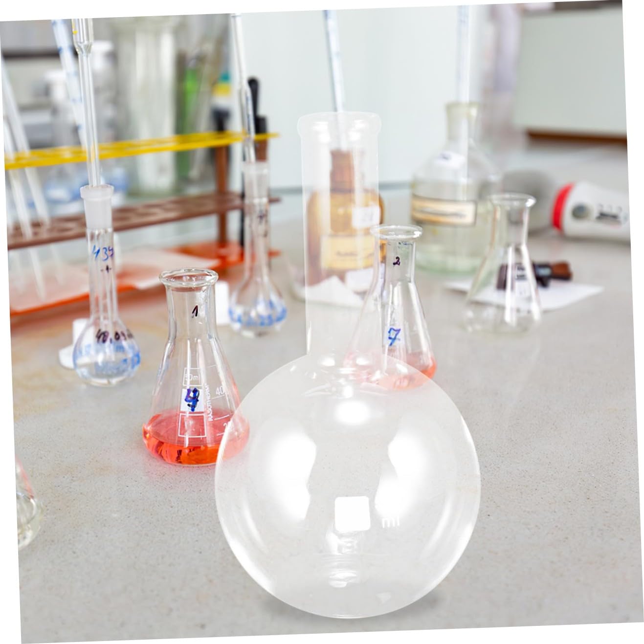 500ml Glass Flask Distillation Laboratory Flat Bottom Long Neck Borosilicate Science Experiment Flask for Chemistry and Lab Use