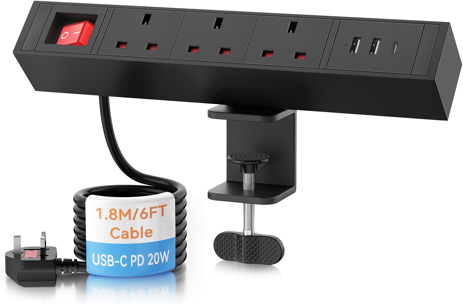 Desktop Power Strip USB C PD 20W, Ohuo Desk Extension Leads 3 Way with