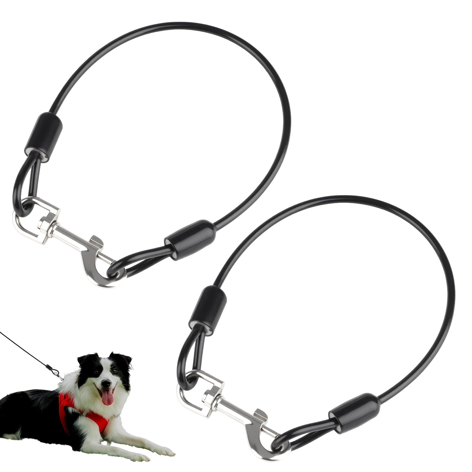 Aihoom Anti Chew Dog Lead Extension 2Pcs 60cm Metal Dog Chain Leash Heavy Duty Chew Proof Lead Attachment with 360° Swivel Hooks Short Training Lead for Dog Collar Pet Tie Out