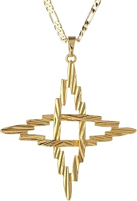 kelistom 18K Gold Plated Ethiopian Traditional Ethnic Cross Necklace for Women Men Large Boho Vintage Cross Pendant Necklace | 3mm Figaro Chain Necklace
