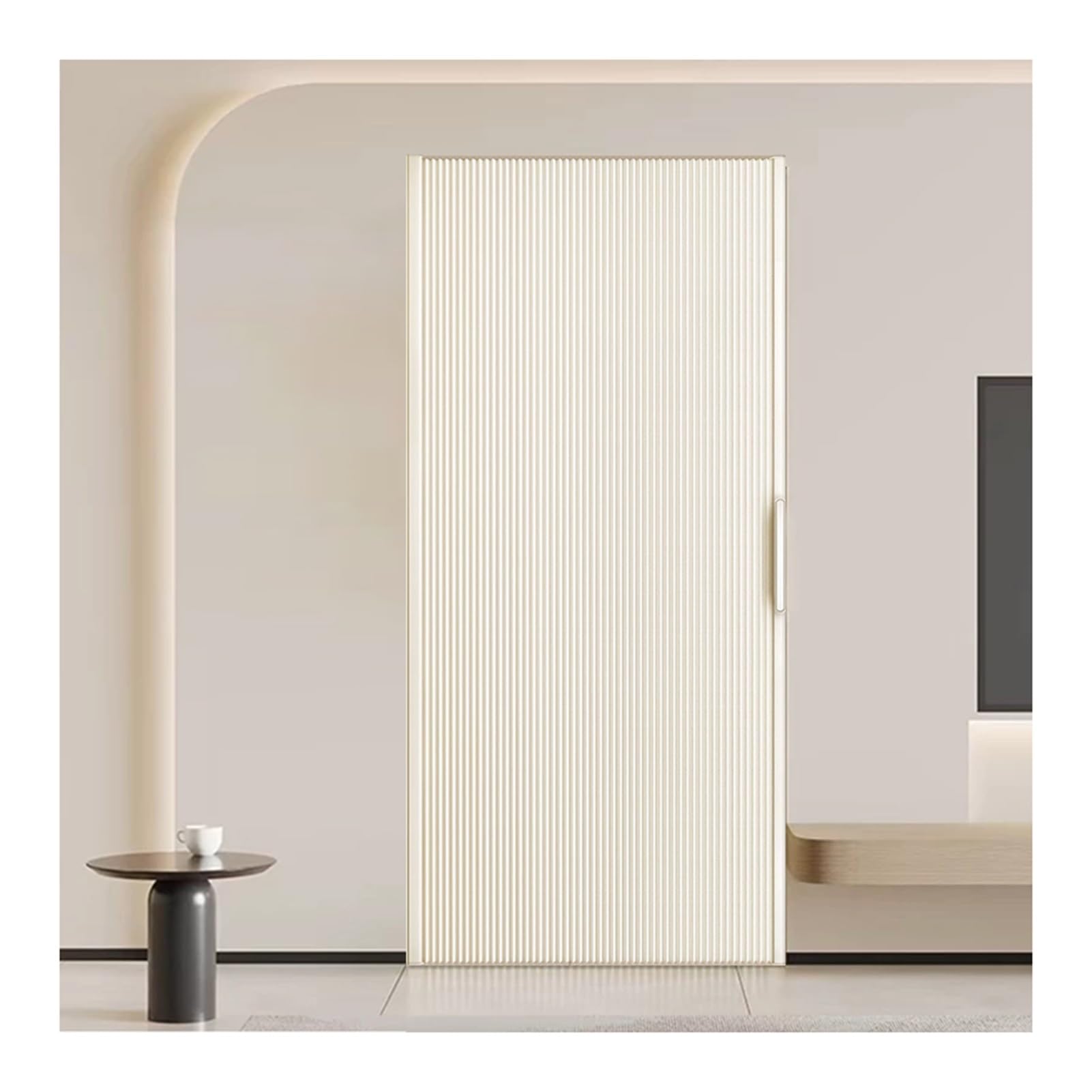 Kphymod Beige Trackless Folding Accordion Door Insulated, No Drill Retractable Room Divider Curtain, Closet Shower Bedroom Temporary Privacy Partition Door(,H 200Cm - W 160-210Cm)