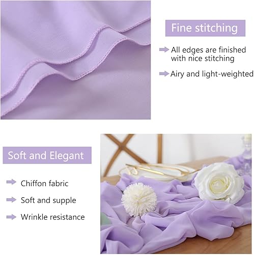 Miniatura 8 de Camino de mesa de gasa de 10 pies, paquete de 10 guirnaldas de gasa color morado claro, para despedida de soltera, fiesta, tela transparente para