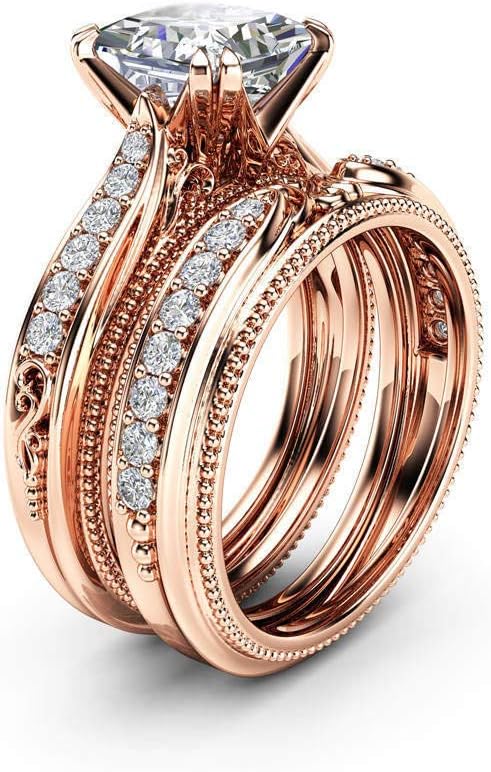 925 Sterling Silver Fashion 18k Rose Gold Bride Ring Round Cut Cubic Zirconia Anniversary Promise Rings Set CZ Classic Eternity Engagement Wedding Band Ring for Women