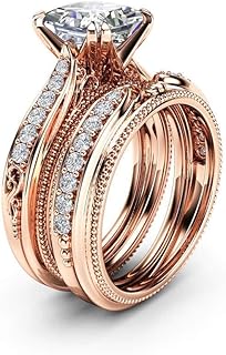 925 Sterling Silver Fashion 18k Rose Gold Bride Ring Round Cut Cubic Zirconia Anniversary Promise Rings Set CZ Classic Eternity Engagement Wedding Band Ring for Women (US Code 7)