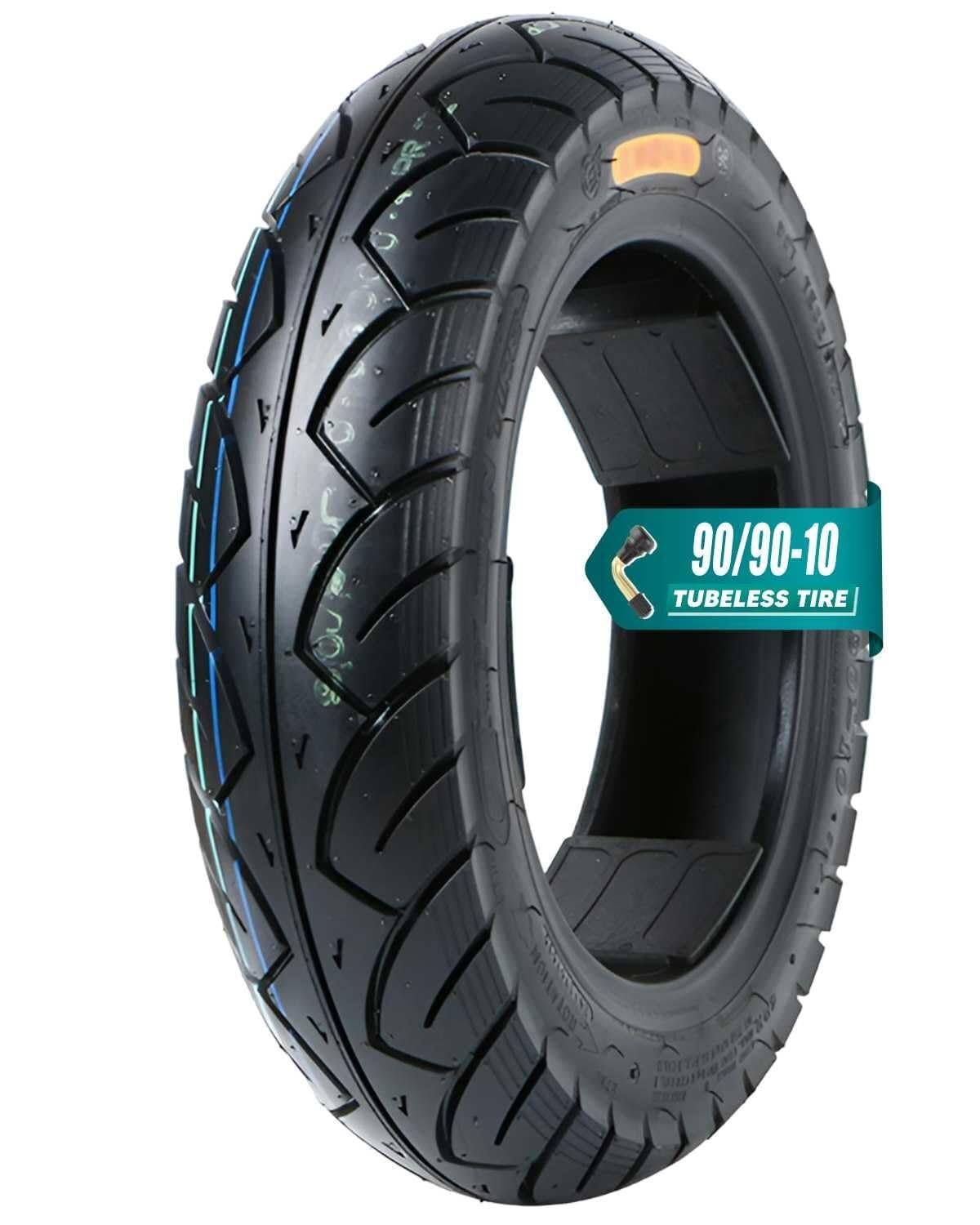 90/90-10 Opona Motocyklowa bez Wewnętrznej Opony 50J, 90/90/10 Wysoka Przyczepność, Odporna na Przebicia i Zużycie, 8 Wzorów Bieżnika, Przednia/Tylna dla Skuterów i Motocykli(B)