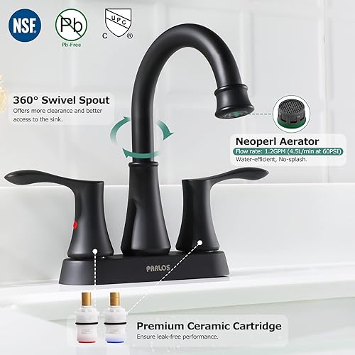 Miniatura 10 de PARLOS Grifo de baño con boquilla giratoria de 2 manijas color oro cepillado con drenaje emergente y líneas de suministro, Demeter 1362708