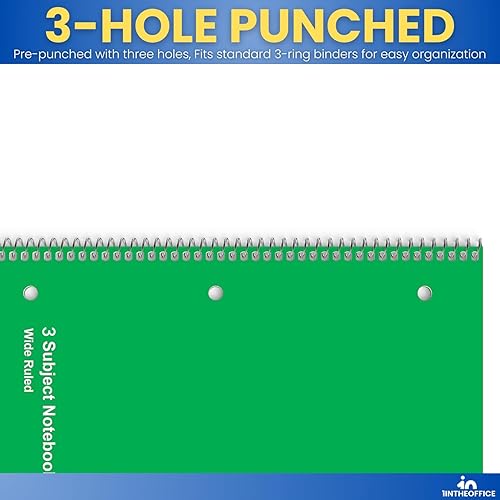 Miniatura 5 de 1InTheOffice Cuaderno espiral con rayas anchas de 3 materias 8 x 10.5, 120 hojas, colores surtidos, paquete de 3