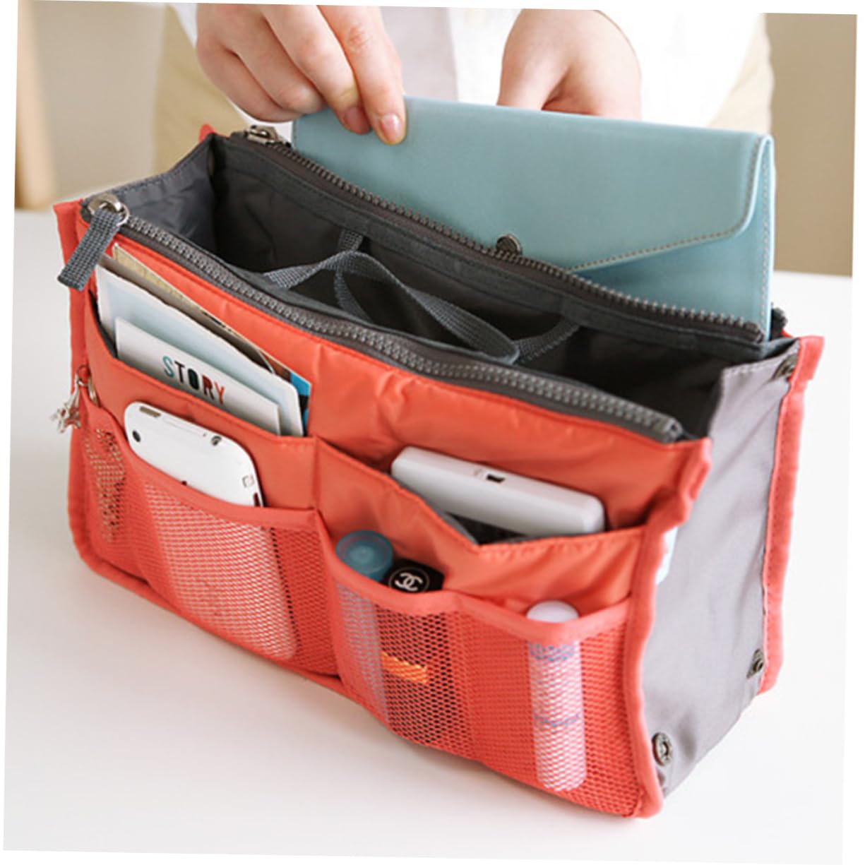 Housoutil 3piezas Bolsa De Almacenamiento Doble Organizador De Multi- para Cosméticos y Artículos De Tocador y Ligera Naranja