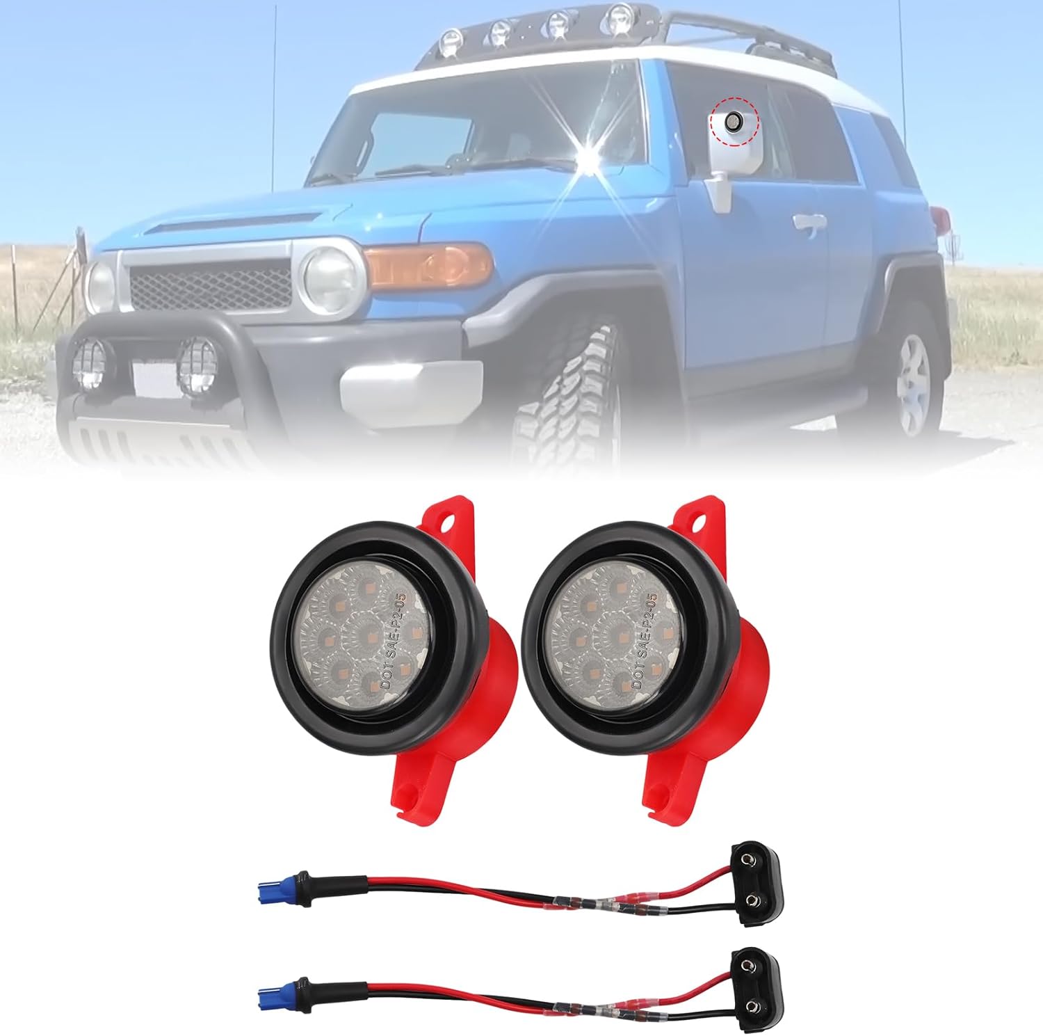 2-Pack Mirror Light Drop-in Kit LED Smoke Amber for 2007-2014 Toyota FJ Cruiser (Left + Right)