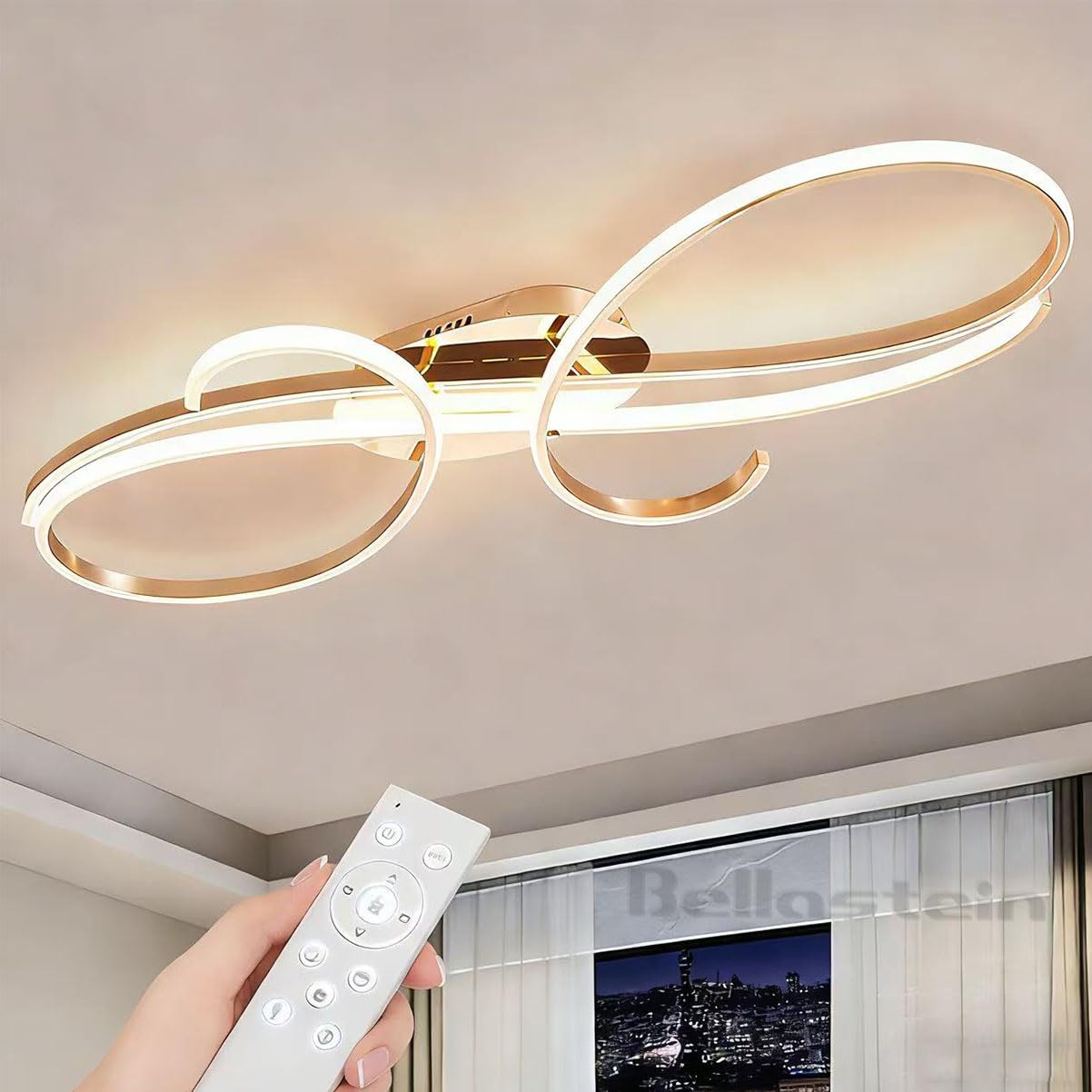 Gold Dimmable LED Ceiling Lamp Living Room Modern Ceiling Lighting Dimmable with Remote Control Dining Room Pendant Lamp Creative Ceiling Lighting Interior Lighting Bedroom Kitchen (Gold, 60cm)