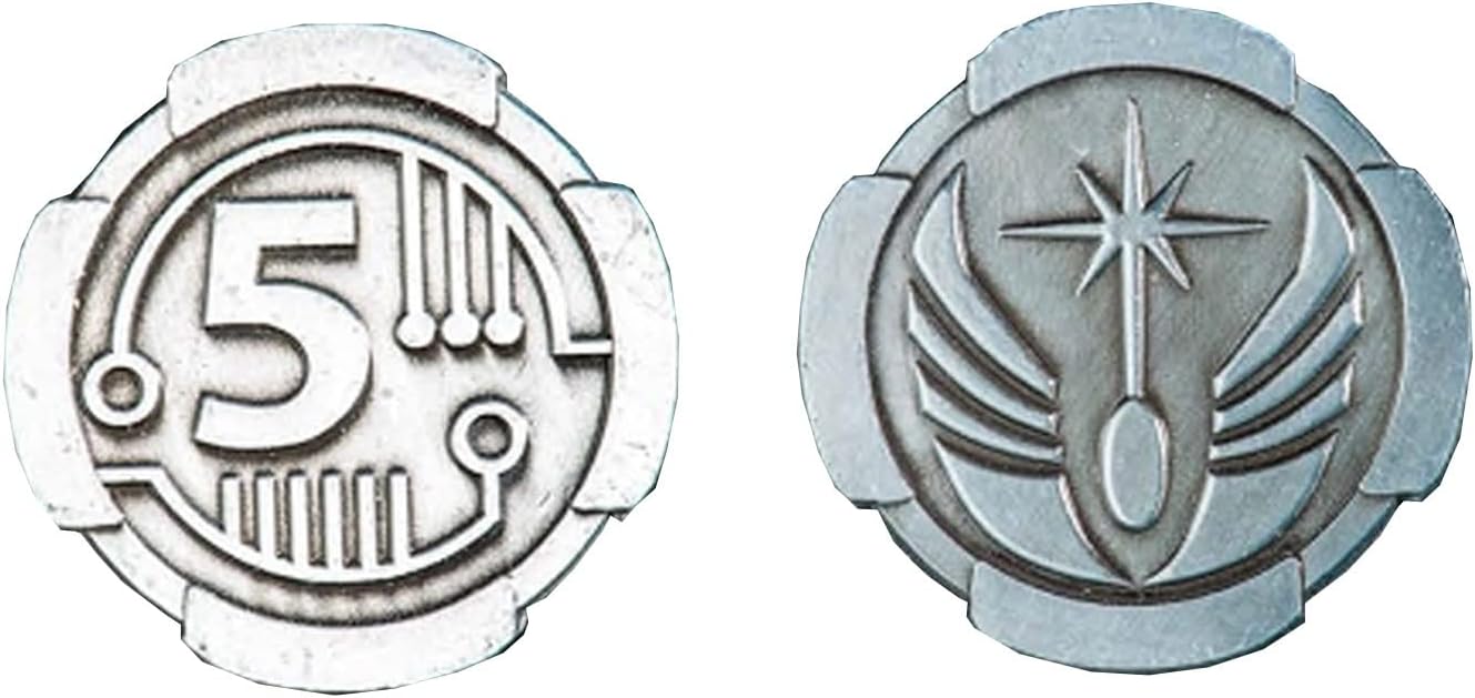 Sci-Fi 5 Credit Prop Coins, Pack of 10 – 25mm Round Aged Silver Gaming Tokens for TTRPG, Board Games and Cyberpunk Cosplay – The Broken Token