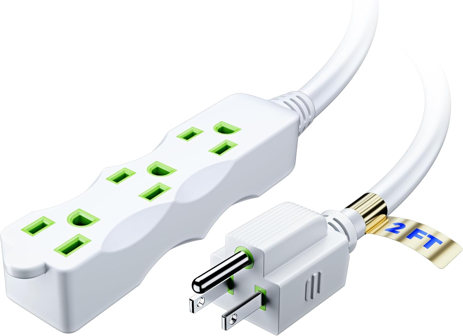 Maximm Extension Cord, Extension Cord with Multiple Outlets (3 Outlets), Outlet Extender with Indoor Wire, Multi Plug Outlet 125V, 3 Prong Extension Cord, ETL Listed, White, 2ft