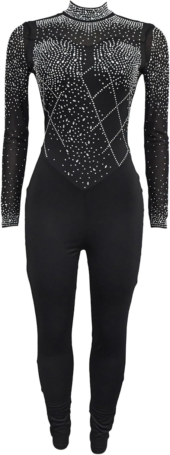 iiniim Women's Gymnastics Dance Unitard One Piece Dancewear Rhinestones Jumpsuit for Shows Rave