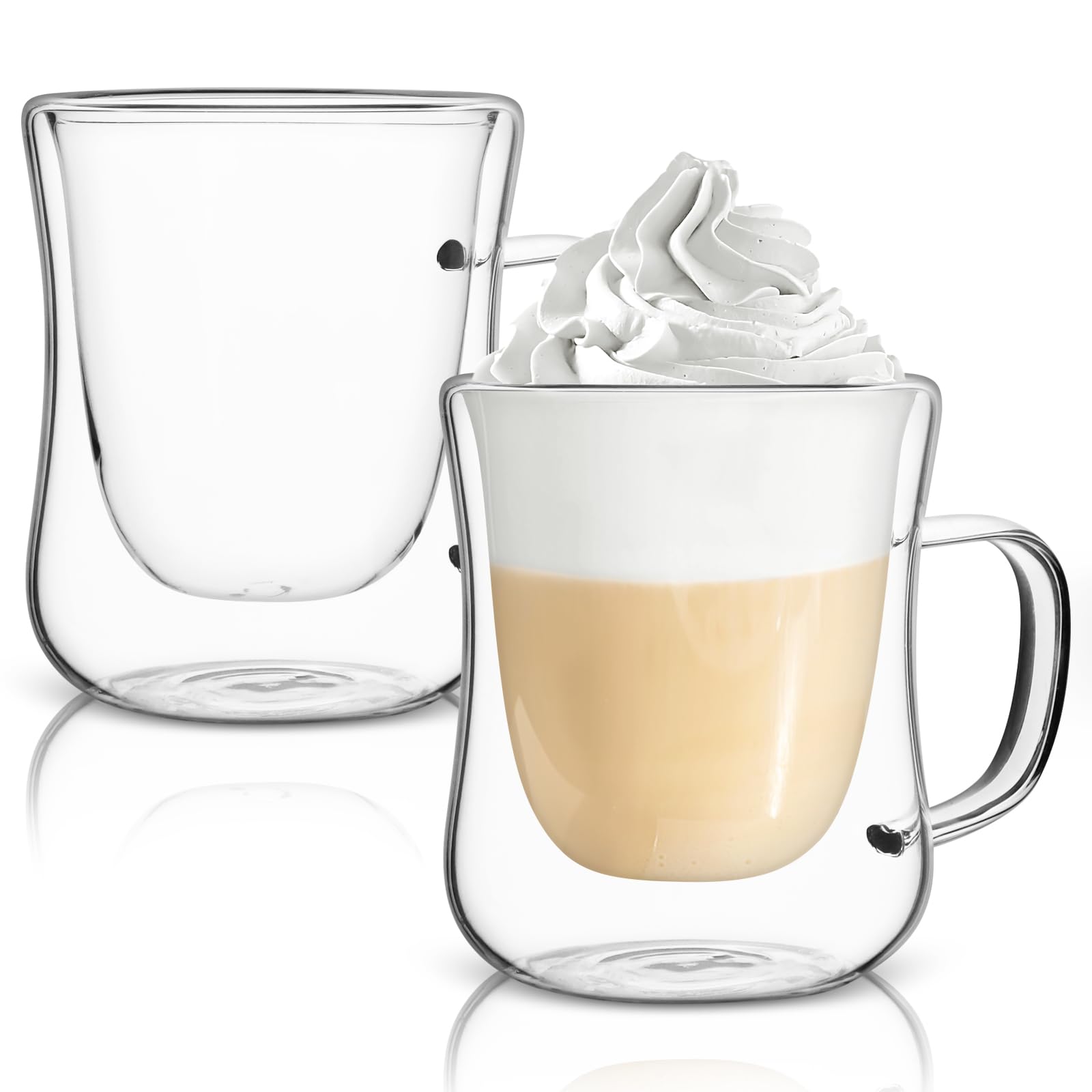 Yeelua Coffee Mugs, 2pcs 200ml Double Walled Coffee Glasses Cups, Cappuccino, Latte, Macchiato Coffee Mugs for Hot & Cold Drinks, Glass Cups for Tea Milk Juice
