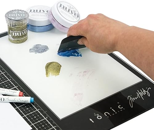 Miniatura 10 de Tim Holtz - Alfombrilla de corte de vidrio, superficie de trabajo grande con rejilla de medición de 12 x 14 pulgadas y paleta para pintura, tinta y