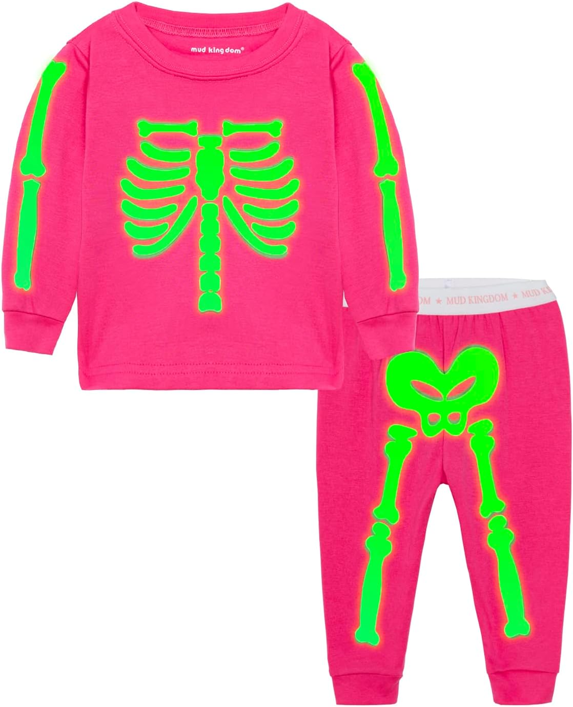 Mud Kingdom Glow in The Dark Skeleton Boys Pajamas Sets Short Sleeve Summer Black
