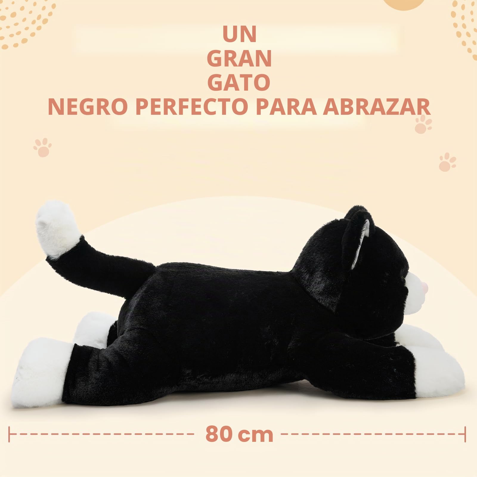 MorisMos Gato Peluche Negro, 80cm Gato Juguete de Peluche Teddy Animales Grande Suave Bonito, Kawaii Regalos San Valentin para Madre Cumpleaños Navidad