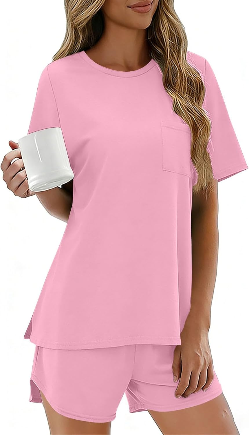 Short Sleeve Pajamas Set for Women Soft Lounge Shorts Sets Comfy Pjs Summer Sleepwear Cozy Loose Loungewear