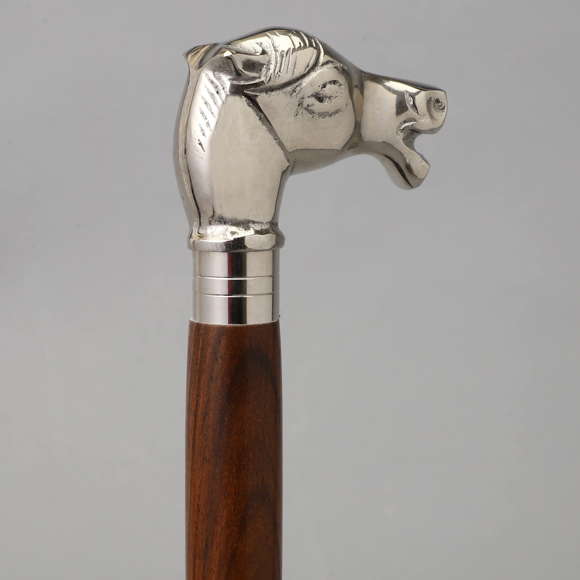 Bhartiya Handicrafts Wooden Canes for Men, Wooden Canes for Women, Fancy Horse Cane Walking Stick | Silver Tone Brass Horse Head, Stylish and Fashionable Walking Cane (Silver)